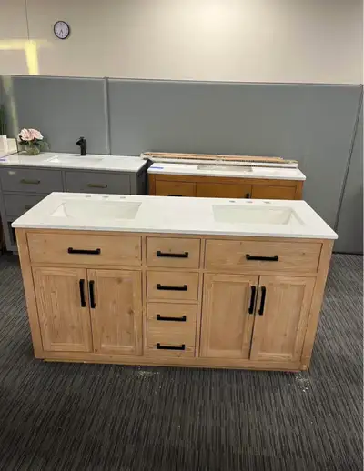 60” Double Vanity Cabinet in Natural Wood Color, View more