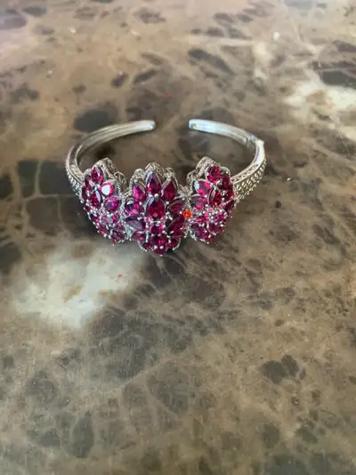New adjustable S.Silver925 bangle platinum plated and garnet , View more
