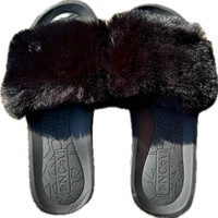 NEW Fuzzy Faux Fur Black Slides / Sandals