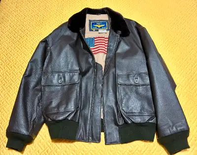 Men’s Navy Airborne Leather Aviator Flight Bomber Jacket, brand new, never worn. Size is XXL however...