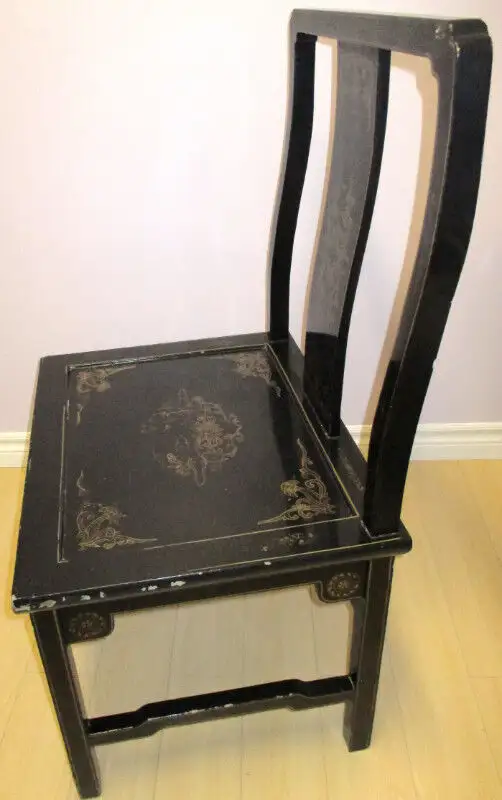 Vintage desk & chair with carved jade inlaid Black Lacquer in Desks in Stratford - Image 11