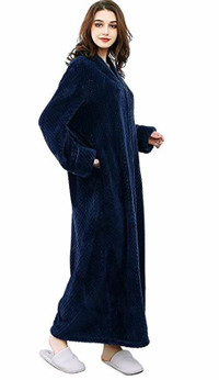 Brand New Artfasion Women's Fleece Robe Long Zip-Front Sleepwear