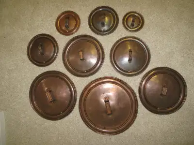 ANTIQUE COPPER POT LIDS - COLLECTION (9), View more