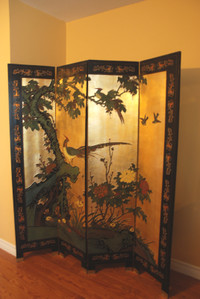 4 panel lacquer oriental screen with flower patterns
