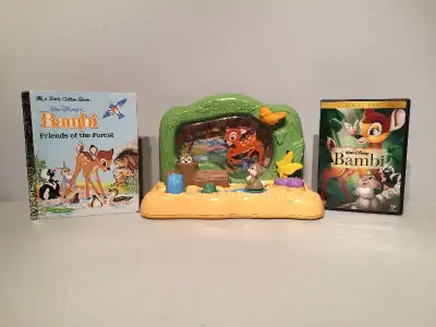 Vintage Disney Bambi Sights Sounds Mattel Baby Toy + Book & DVD
