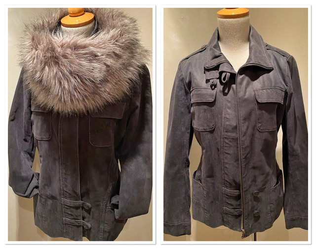 ⭐️NEW Danier charcoal grey leather jacket with liner/ faux fur in Women's - Tops & Outerwear in Victoria