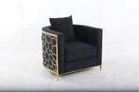 New Stunning Bernice Black and Gold Accent Chair In Big Sale