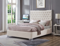 07-004 Upholstered Velvet Bed With Tufted Headboard and Chrome
