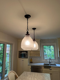 SET OF 2 GORGEOUS PRESSED GLASS CEILING PENDANTS