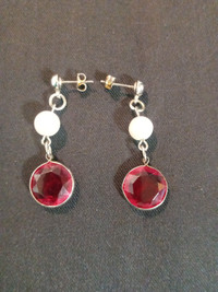 Jules women silver tone pearls sapphire  crystal earrings