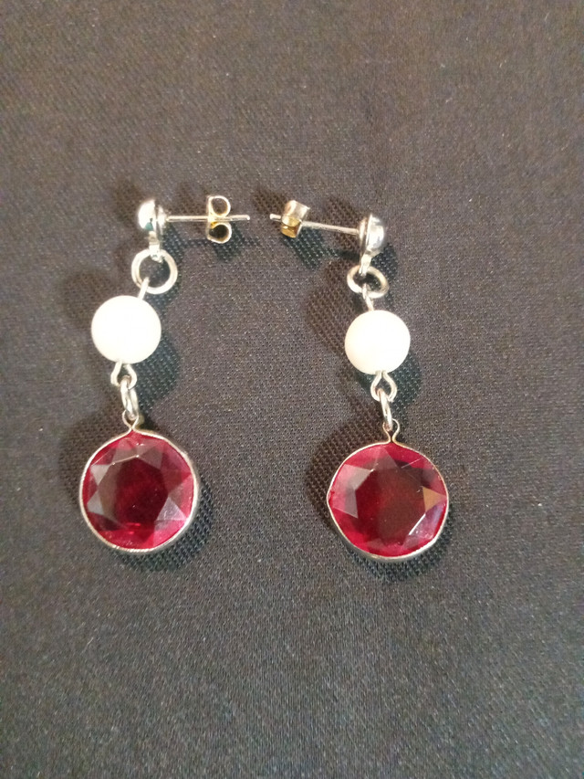 Jules women silver tone pearls sapphire  crystal earrings in Jewellery & Watches in Belleville