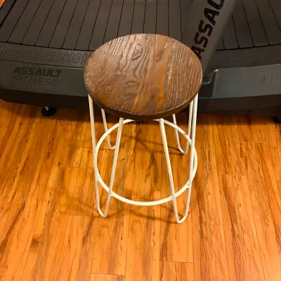 Set of 6 Industrial Bar Stools - Wood & White Metal, View more