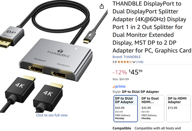 ❤️✅NEW IN BOX: DisplayPort to Dual DisplayPort Adapter in General Electronics in Markham / York Region - Image 3