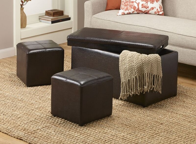 Leather-Look 3-Pc. Storage Bench & Ottoman Set in Coffee Tables in Hamilton