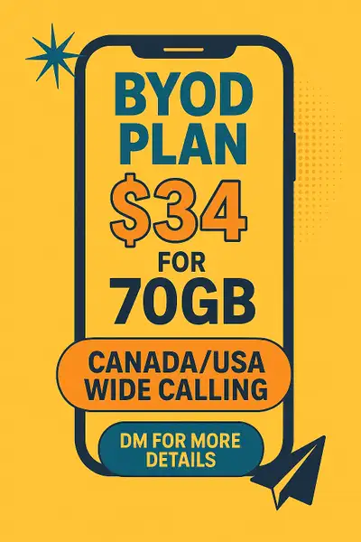 BYOD Plan – $34/month Bring Your Own Device – no need to purchase a new phone 70 GB of high-speed da...