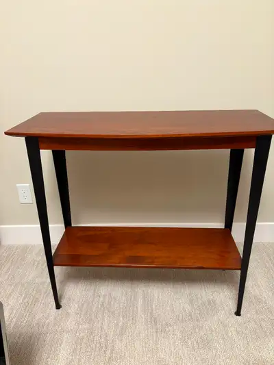 Ethan Allen console table. Wood with black iron legs, lower shelf. In great condition. Length 36” x...