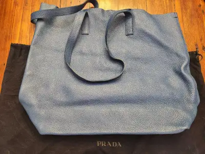 Authentic Prada Tote, Blue pebbled leather, View more