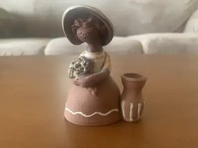 Vintage 1970's Pottery Ceramic Figurine with Vase, View more