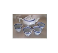 Chinese Porcelain Tea Set Rice Grain Pattern