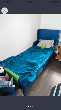 ikea children extendable blue bed with mattress