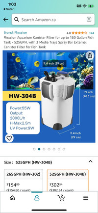 Never used canister filter for 150 gallon aquarium