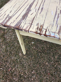 Say yello to this rustic farmhouse style wood table.
