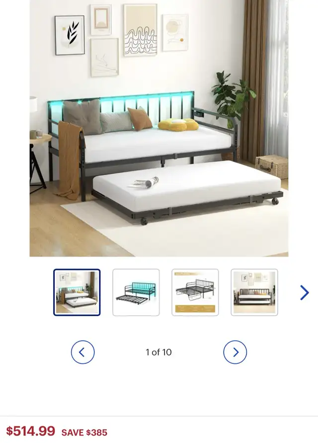 New Twin Size Daybed w / Pop-up Trundle Charging Station & LED L