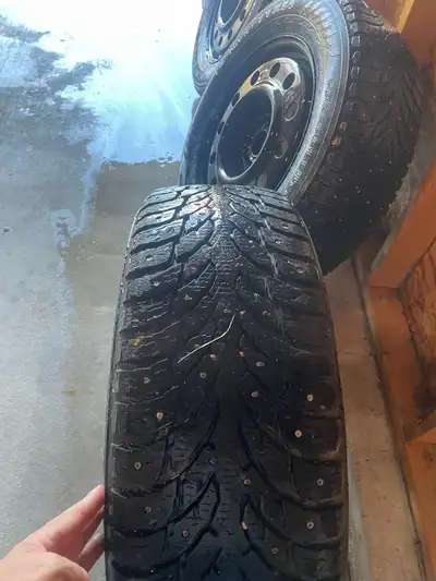 Hakkapeliitta 9 SUV studded winter tires. 235/65R18 Awesome winter tires on steel rims. Came of our...