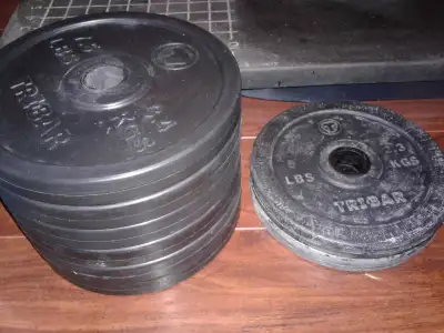 Rubber coated metal weight plates (1 inch hole) $1 per pound , View more
