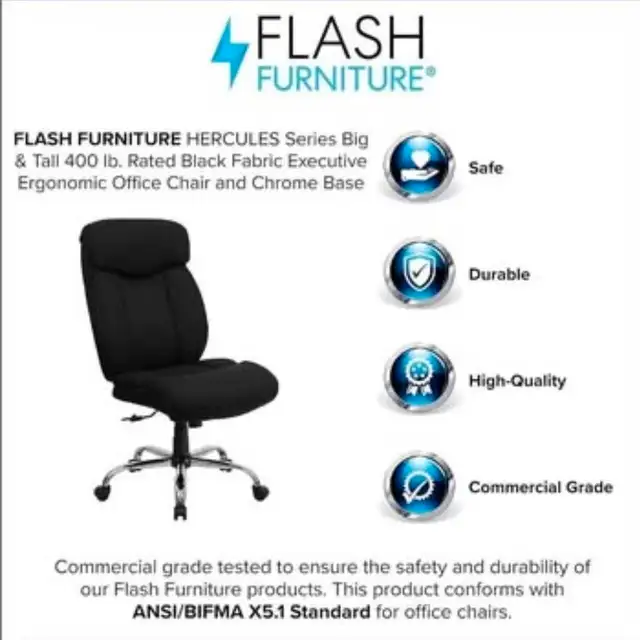 Like new Office Chair 400 pound Big and Tall Black Fabric. Flash in Chairs & Recliners in City of Montréal - Image 6
