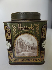 ORIGINAL VINTAGE ANTIQUE HARRODS TEA TIN BOX LONDON ENGLAND