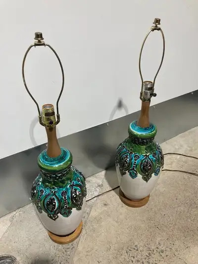 2 Vintage 1960s/70s Majolica / Art Nouveau Ceramic Table Lamps, View more