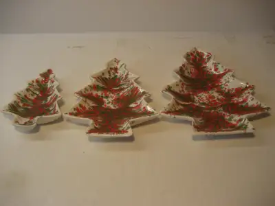 Set of 3 Vintage Ceramic Christmas Tree Nesting Dishes, View more