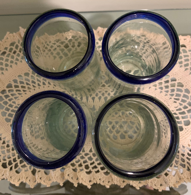 Mexican HandBlown Highball Glasses (4); Cobalt Blue Rim   in Arts & Collectibles in Hamilton - Image 3