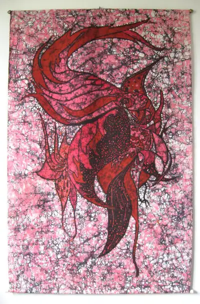 This one of a kind Batik wall hanging features a beautiful design of a parrot in brilliant colours!...