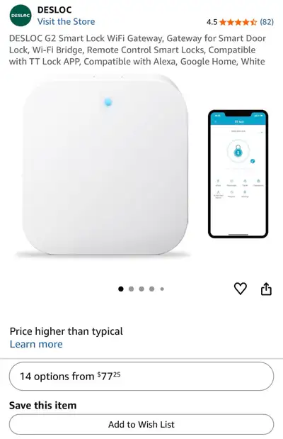 New open- box Desloc G2 Smart Lock WiFi Gateway. It serves as a gateway for smart door locks and is...