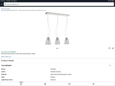 3- Light Crystal Pendant- Polished Chrome- BRAND NEW, View more