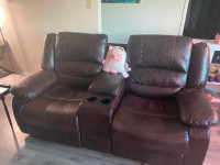 Leather recliner love seat
