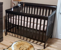Espresso convertable crib with toddler rail