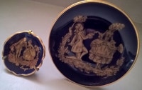 Vintage Limoges Miniature Cobalt Blue Porcelain Gold Trim Plates