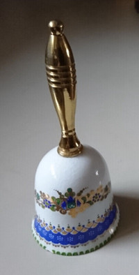 Vintage Email Studio Steinbock Floral Porcelain Bell Brass Handl
