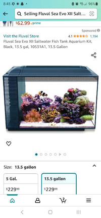 Fluval Sea Evo XII Saltwater Fish Tank Aquarium Kit, Black, 13.5