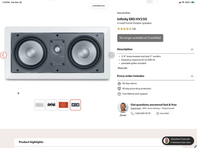Infinity ERSHV250 In wall loud speakers, View more