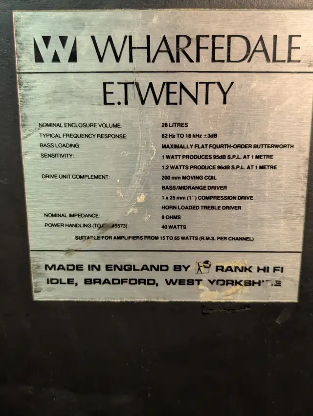 Warfdale E twenty speakerd64192109016065122