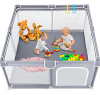 Baby Playpen 50”×50” Gray Playpen for Babies and Toddlers