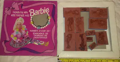 Barbie 12 Piece Rubber Stamp Set - Needs new ink pad, View more