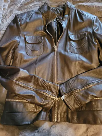 Veste cuir femme Brun fonce  grandeur 6, View more