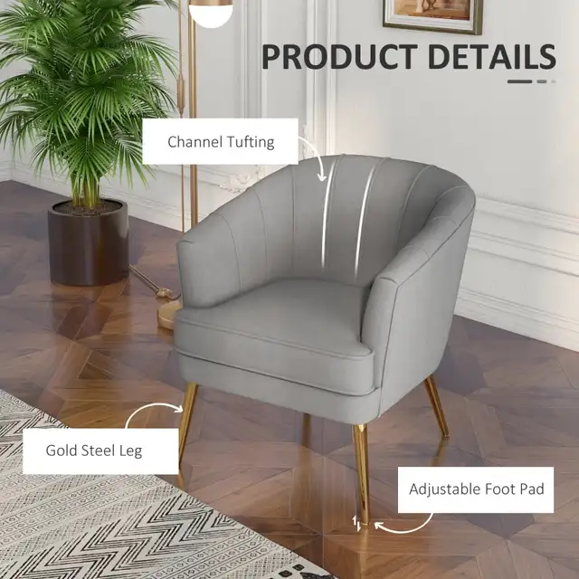 Fabric Armchair, Modern Accent Chair with Gold Metal Legs for Li in Chairs & Recliners in Markham / York Region - Image 3
