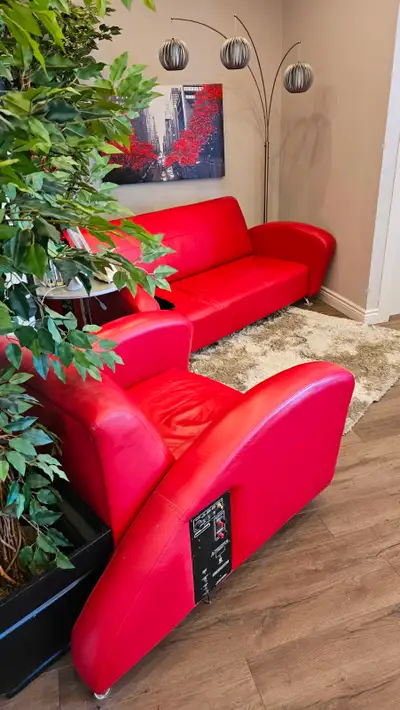 Premium Red Leather Buttkicker Sofa & Armchair Set by Concordian, View more