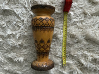 Vintage Polish or Ukrainian Wood Carved Vase 10”